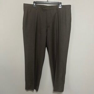 Jos A Bank Dress Pants Men 40x27 Brown Flat Front Straight Leg Trousers 100%Wool